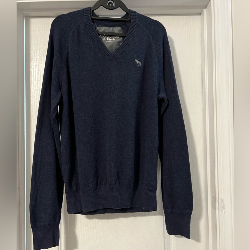 Abercrombie and Fitch V-neck Pullover Blue Sweater Long Sleeve Large Wool Blend